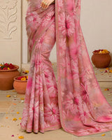 Vishal Prints Brownish Pink Digital Print Fancy Chiffon Saree With Fancy Border