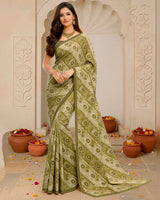 Vishal Prints Olive Yellow Digital Print Fancy Chiffon Saree With Fancy Border