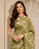 Vishal Prints Olive Yellow Digital Print Fancy Chiffon Saree With Fancy Border