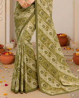 Vishal Prints Olive Yellow Digital Print Fancy Chiffon Saree With Fancy Border