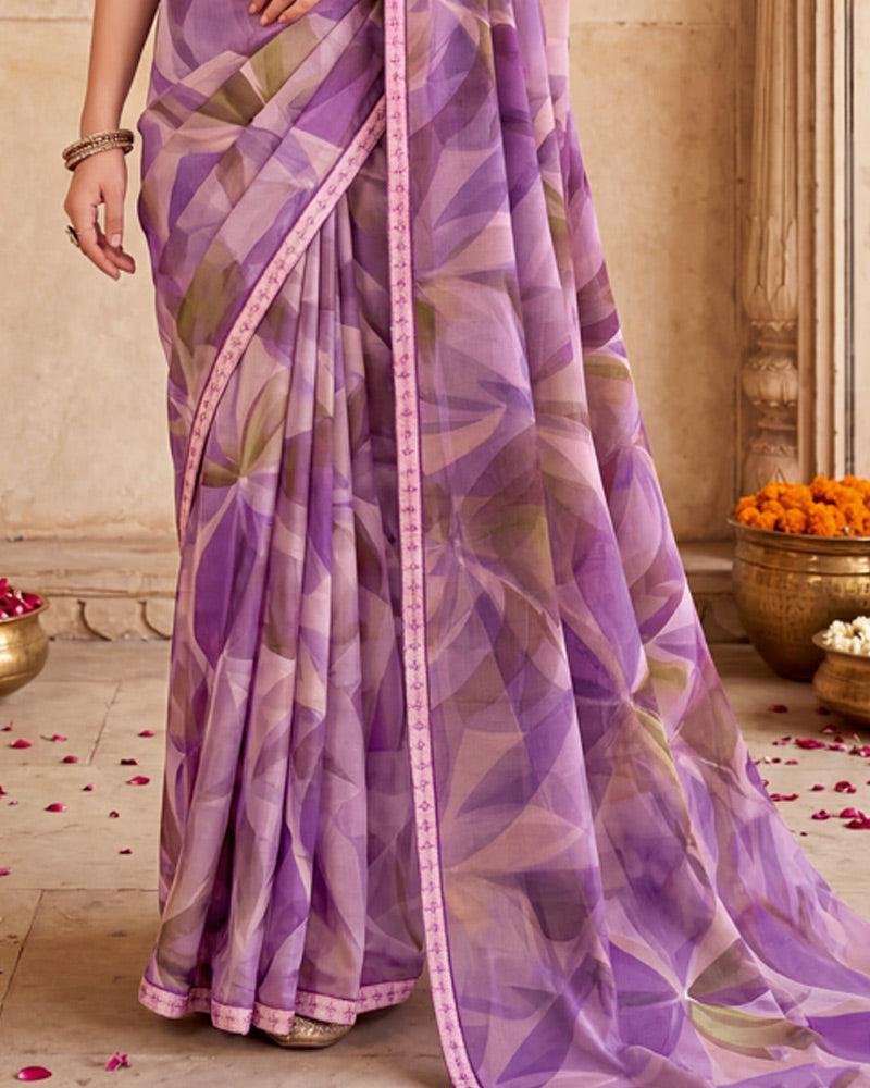 Vishal Prints Purple Digital Print Fancy Chiffon Saree With Embroidery Border
