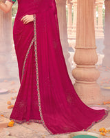 Vishal Prints Purplish Red Designer Patterned Chiffon Saree With Diamond Work And Fancy Border