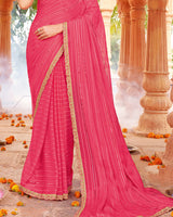 Vishal Prints Mandy Pink Designer Patterned Chiffon Saree With Embellishment And Cut Work Embroidery Border