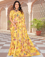Vishal Prints Dusty Yellow Digital Print Georgette Saree With Fancy Border