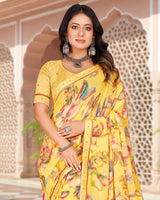 Vishal Prints Dusty Yellow Digital Print Georgette Saree With Fancy Border