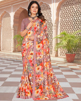 Vishal Prints Faded Pink Digital Print Georgette Saree With Fancy Border