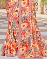 Vishal Prints Faded Pink Digital Print Georgette Saree With Fancy Border