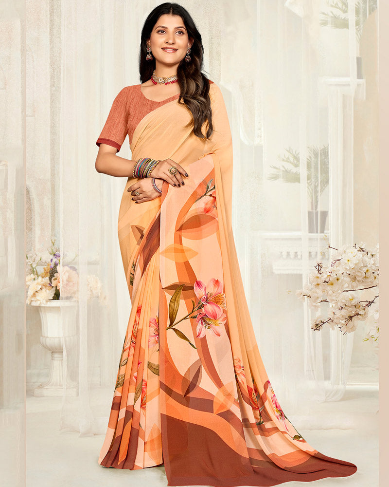 Vishal Prints Pastel Orange Digital Printed Georgette Saree