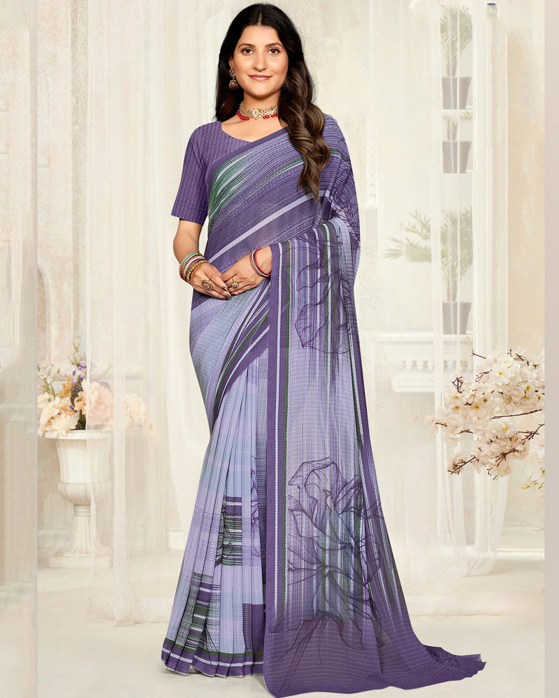 Vishal Prints Dusty Purple Digital Printed Georgette Saree
