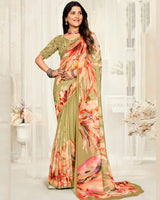 Vishal Prints Dark Beige Digital Printed Georgette Saree