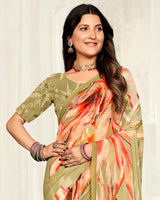 Vishal Prints Dark Beige Digital Printed Georgette Saree