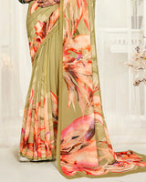 Vishal Prints Dark Beige Digital Printed Georgette Saree