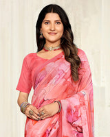 Vishal Prints Light Coral Pink Digital Printed Georgette Saree