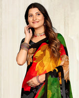 Vishal Prints Midnight Black Digital Printed Georgette Saree