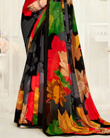Vishal Prints Midnight Black Digital Printed Georgette Saree