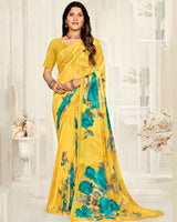 Vishal Prints Dusty Yellow Digital Printed Georgette Saree