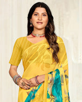 Vishal Prints Dusty Yellow Digital Printed Georgette Saree