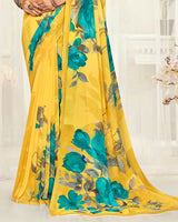Vishal Prints Dusty Yellow Digital Printed Georgette Saree