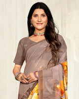 Vishal Prints Greyish Brown Digital Printed Georgette Saree