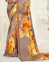 Vishal Prints Greyish Brown Digital Printed Georgette Saree