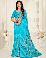 Vishal Prints Bright Sky Blue Digital Printed Georgette Saree