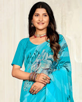 Vishal Prints Bright Sky Blue Digital Printed Georgette Saree