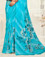 Vishal Prints Bright Sky Blue Digital Printed Georgette Saree