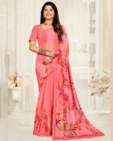 Vishal Prints Salmon Pink Digital Printed Georgette Saree