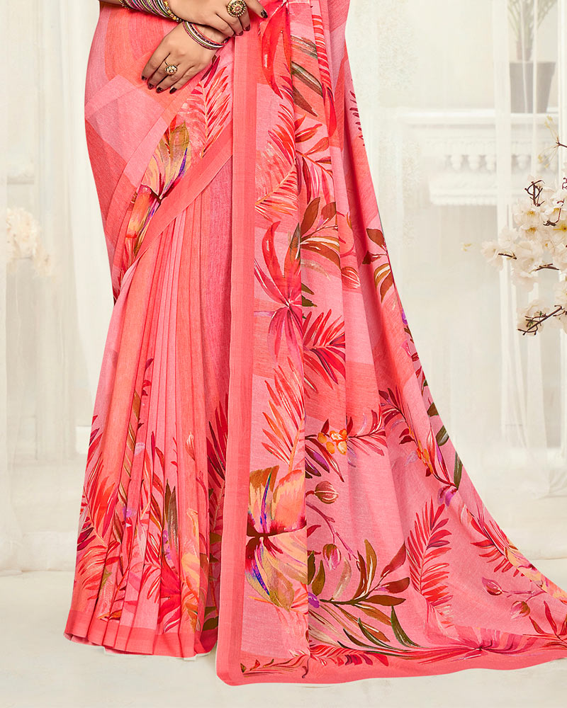 Vishal Prints Salmon Pink Digital Printed Georgette Saree