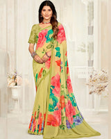 Vishal Prints Greenish Tan Digital Printed Georgette Saree