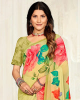 Vishal Prints Greenish Tan Digital Printed Georgette Saree