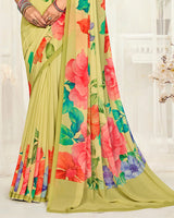 Vishal Prints Greenish Tan Digital Printed Georgette Saree