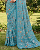 Vishal Prints Greyish Teal Digital Print Georgette Saree