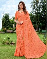 Vishal Prints Bright Orange Digital Print Georgette Saree