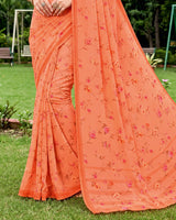 Vishal Prints Bright Orange Digital Print Georgette Saree