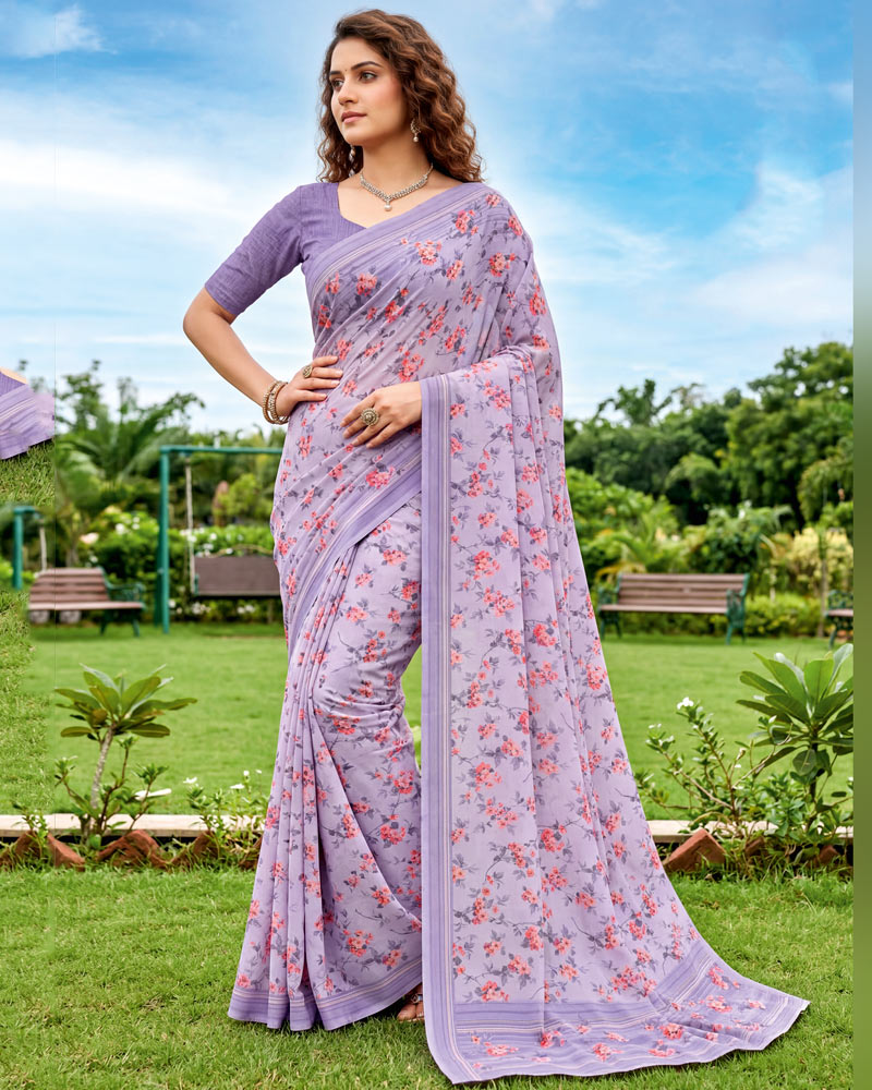 Vishal Prints Lilac Digital Print Georgette Saree