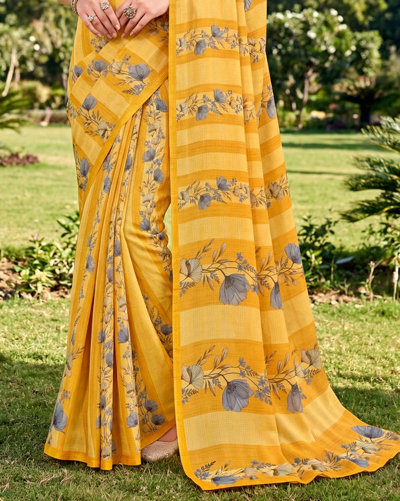 Vishal Prints Mustard Digital Print Georgette Saree