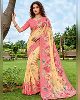 Vishal Prints Pale Yellow Digital Print Georgette Saree