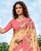 Vishal Prints Pale Yellow Digital Print Georgette Saree