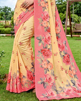 Vishal Prints Pale Yellow Digital Print Georgette Saree