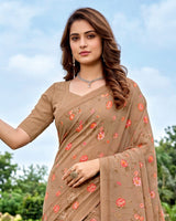 Vishal Prints Dusty Brown Digital Print Georgette Saree