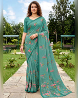 Vishal Prints Turquoise Green Digital Print Georgette Saree