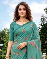 Vishal Prints Turquoise Green Digital Print Georgette Saree