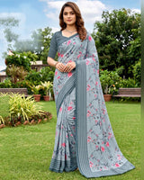 Vishal Prints Light Grey Digital Print Georgette Saree