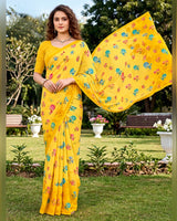 Vishal Prints Bright Yellow Digital Print Georgette Saree
