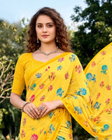 Vishal Prints Bright Yellow Digital Print Georgette Saree