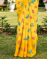 Vishal Prints Bright Yellow Digital Print Georgette Saree