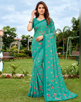 Vishal Prints Teal Green Digital Print Georgette Saree