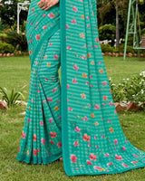 Vishal Prints Teal Green Digital Print Georgette Saree