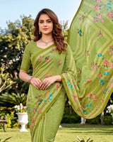 Vishal Prints Light Pista Green Digital Print Georgette Saree